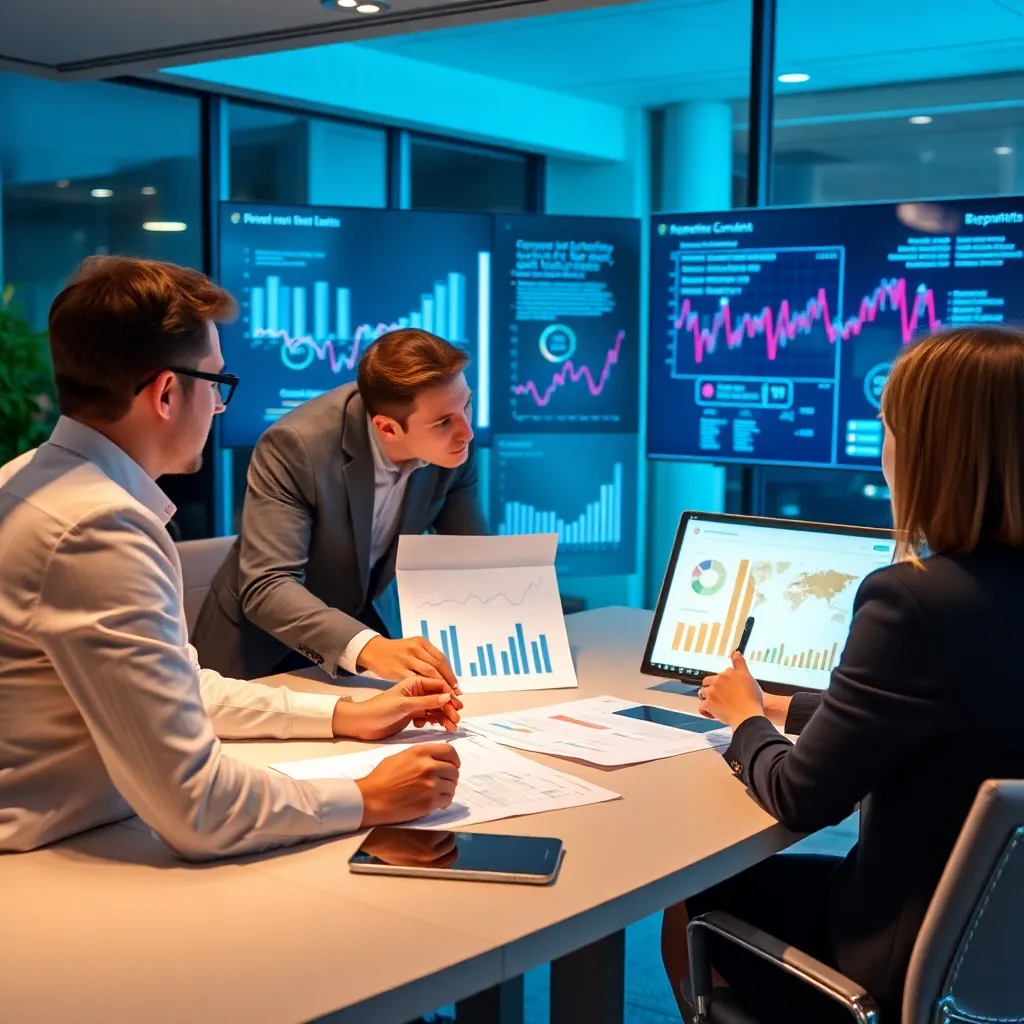 Consultants analyseren bedrijfsdata en presenteren resultaten aan cliënten