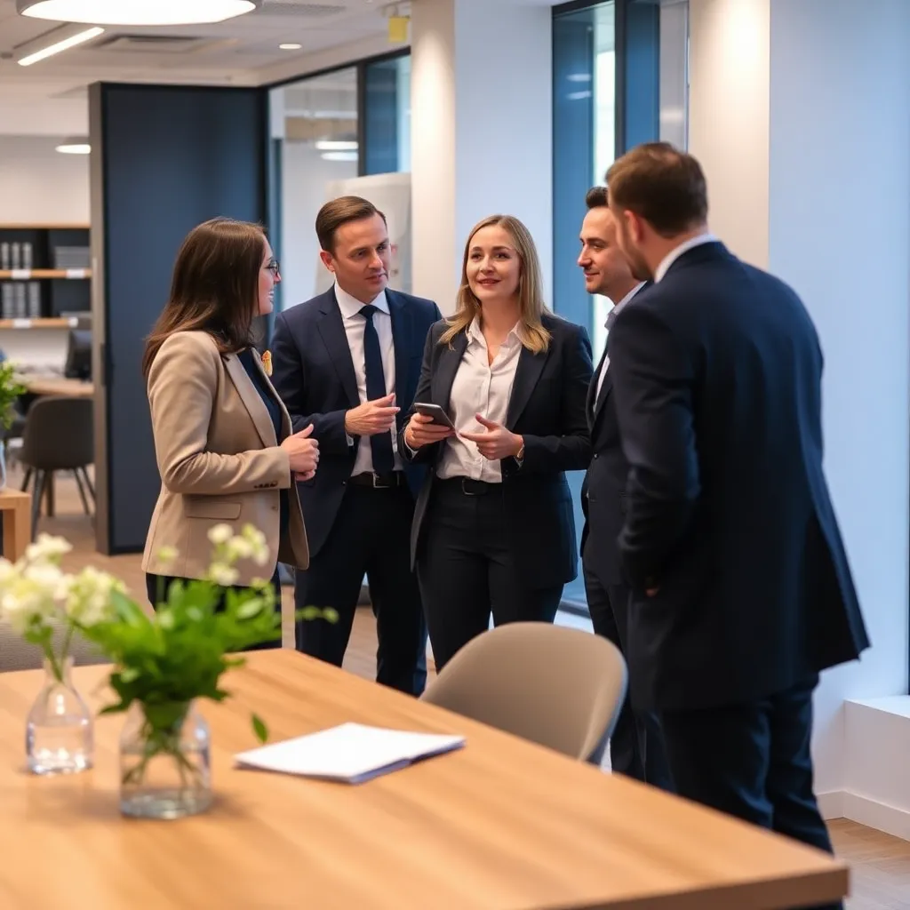 Professioneel business consultant team bespreekt groeistrategie met klanten in modern kantoor in Amsterdam